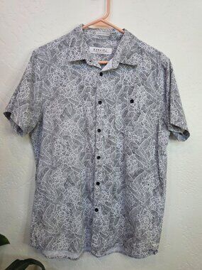 Ezekiel Mens Medium Short Sleeve Button Up Shirt Black White Geometric Leaf